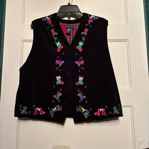Vintage Karen Scott Black Velvet Christmas Vest with Multicolor Embroidery